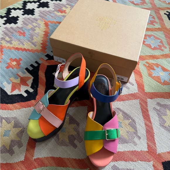 Charlotte Stone Raf Platform Sandals in Solimar Multicolor Size 8 - Picture 3 of 10